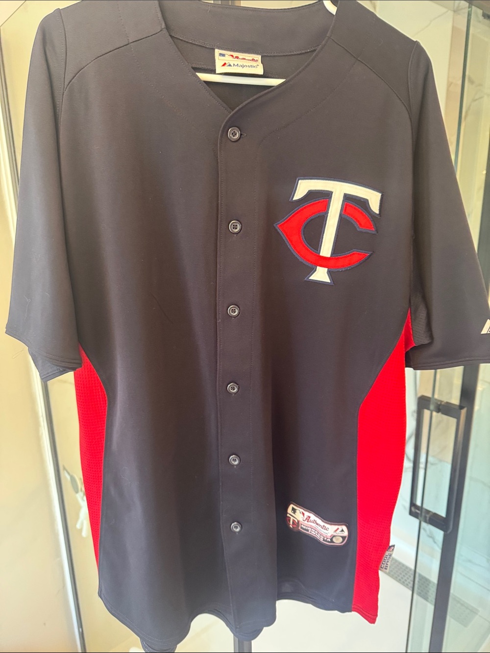 Majestic Navy and Red Twins Baseball Jersey
